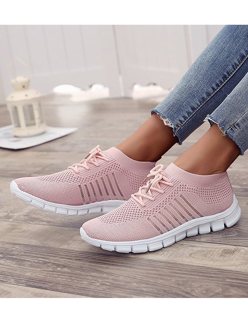 Fashion Pink Mesh Breathable Lace-up Wedge Sneakers