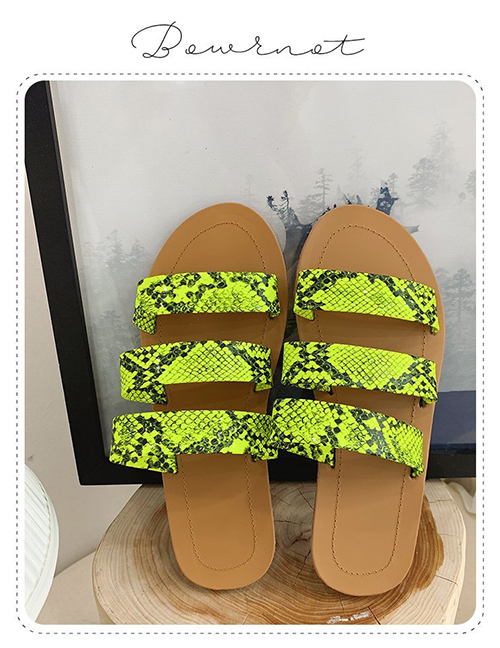 Fashion Green Snake Pattern Flat Sandals