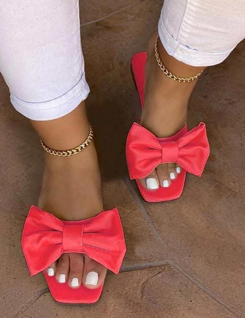 Fashion Rose Red Bow Flat Beach Sandals