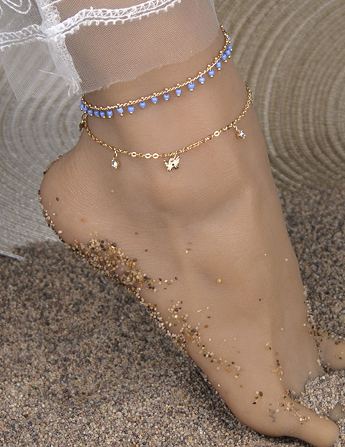 Fashion Golden Seashell Beads Beaded Alloy Double Anklet
