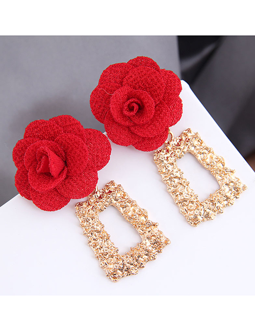 Fashion Red Geometric Alloy Flower Earrings