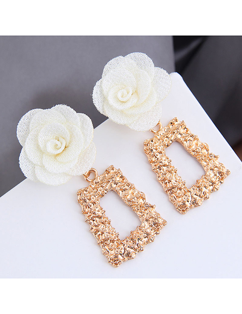 Fashion White Geometric Alloy Flower Earrings