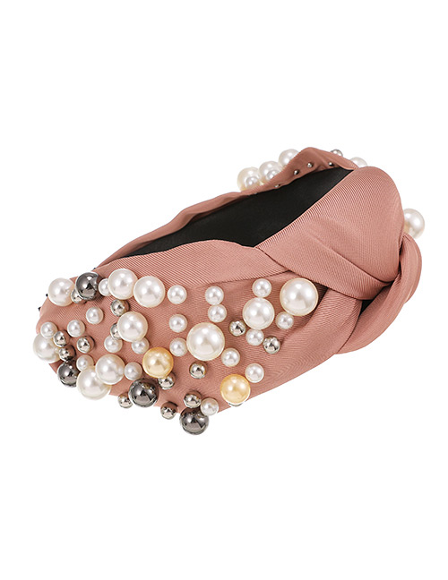 Fashion Leather Pink Fabric Pearl Knotted Headband