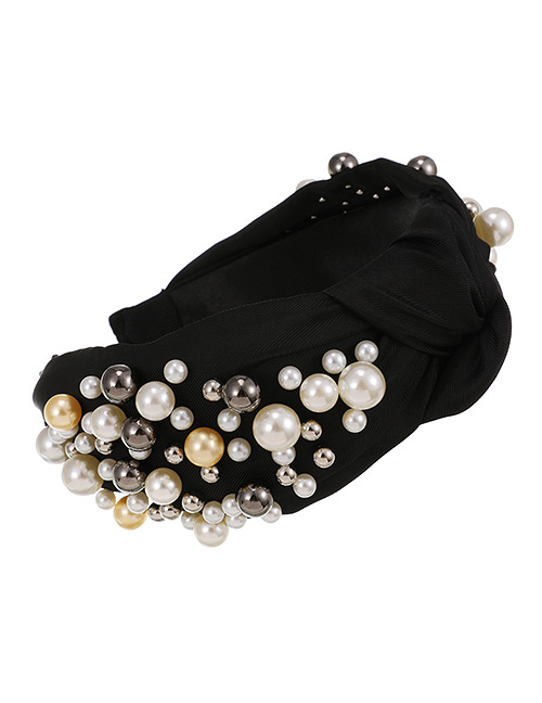 Fashion Black Fabric Pearl Knotted Headband