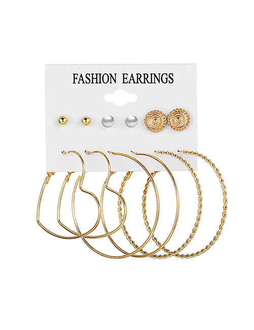 Fashion Golden Pearl Love Twist Circle Stud Earrings Set