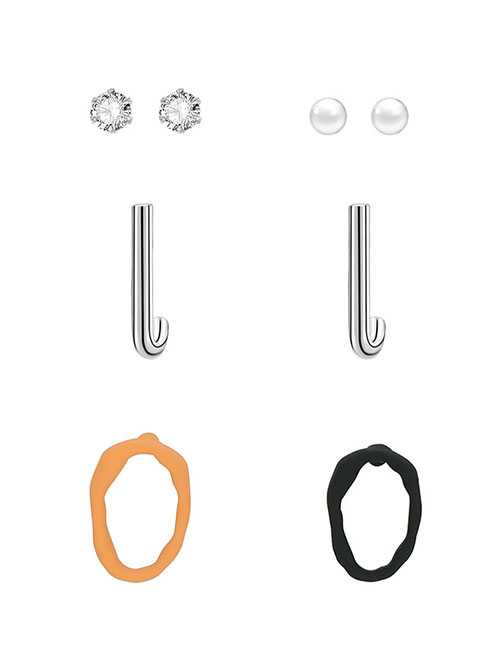 Fashion Color Alloy Pearl Diamond-studded Geometric Color Stud Earrings Set