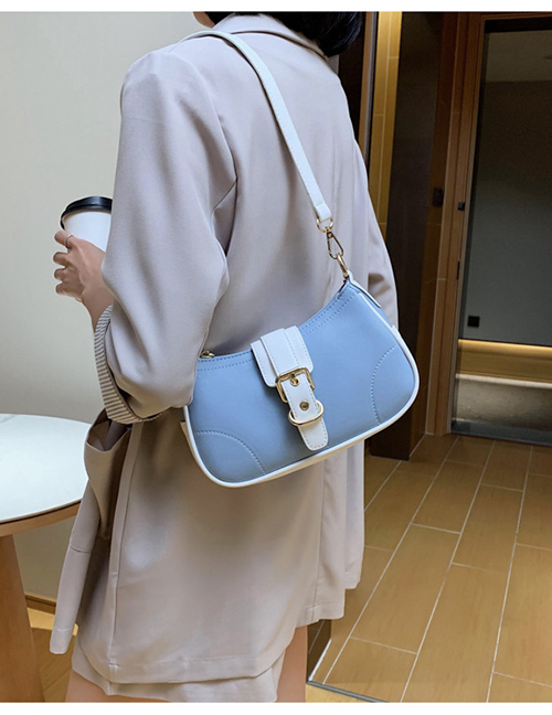 Fashion Blue One-shoulder Crossbody Bag With Stitching And Contrast Belt Buckle