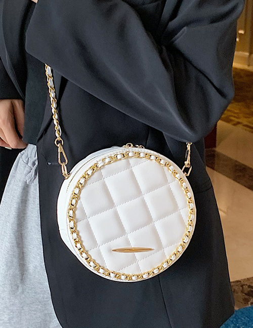 Fashion White Chain Round Diamond Single Shoulder Crossbody Bag