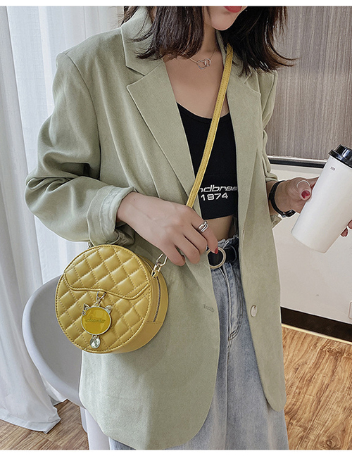 Fashion Yellow Cat Pendant Quilted Shoulder Crossbody Bag