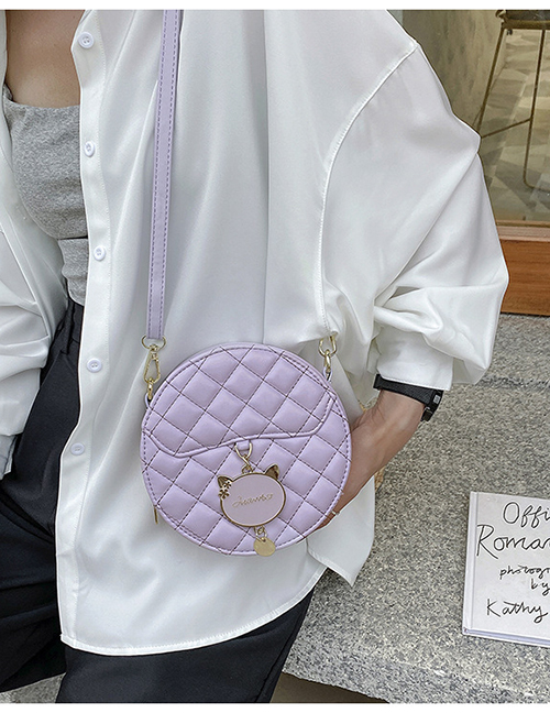 Fashion Purple Cat Pendant Quilted Shoulder Crossbody Bag