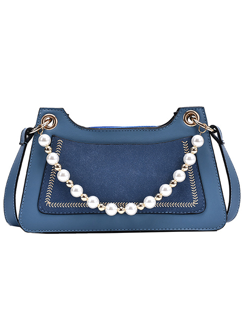 Fashion Blue Contrast Contrast Pearl Chain Shoulder Bag