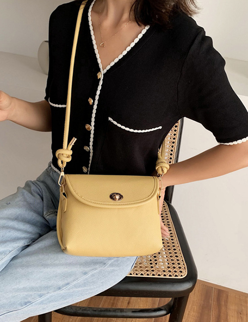 Fashion Yellow Solid Color Shoulder Messenger Bag With Flip Lock