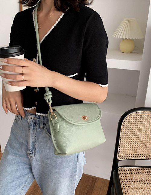Fashion Green Solid Color Shoulder Messenger Bag With Flip Lock