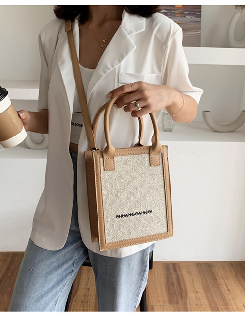 Fashion Khaki Wool Stitching Contrast Color Shoulder Messenger Bag