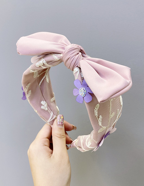Fashion Pink Mesh Lace Flower Handmade Bow Knot Headband