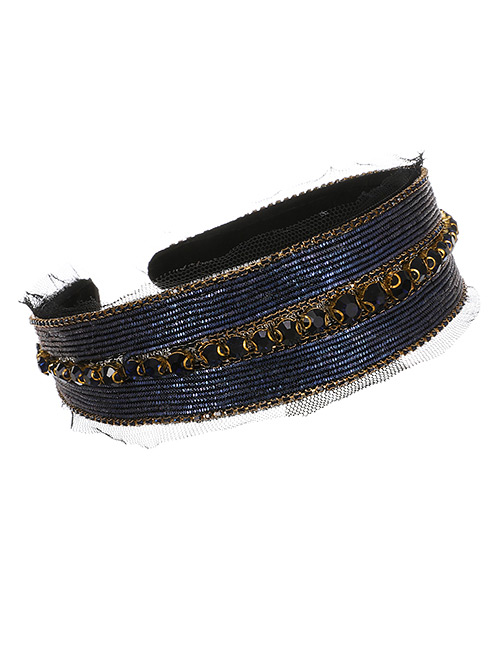Fashion Navy Blue Alloy Chain Lace Headband
