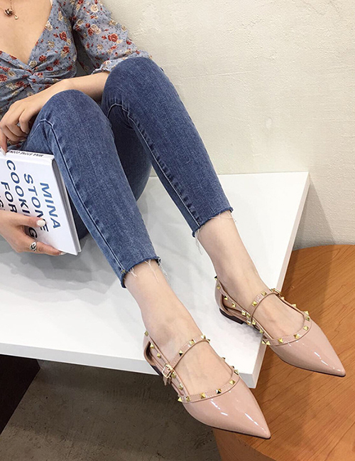 Fashion Pink Studded Pointed Flat Shoes