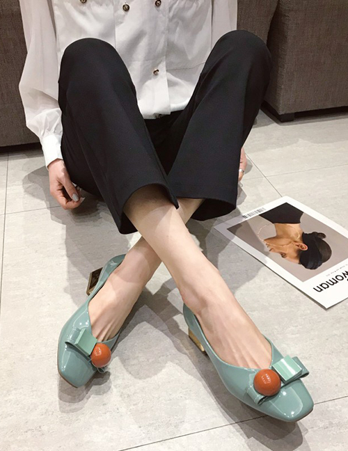 Fashion Green Shallow Mouth Bow Ball Mid-heel Shoes