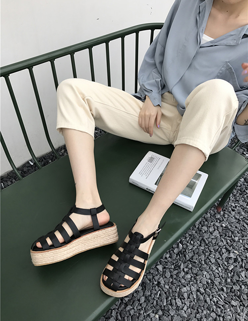 Fashion Black Platform Toe Sandals