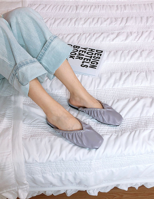 Fashion Purple Baotou Rhinestone Fold Flat Half Slippers