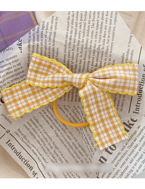 Fashion 【hairline】yellow Small Bow Plaid Bow Fabric Hairpin Hairpin