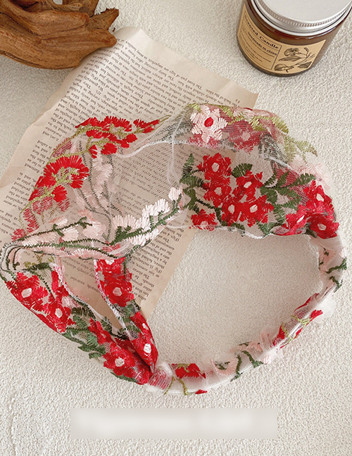 Fashion Red Pink Lace Embroidery Flower Headband