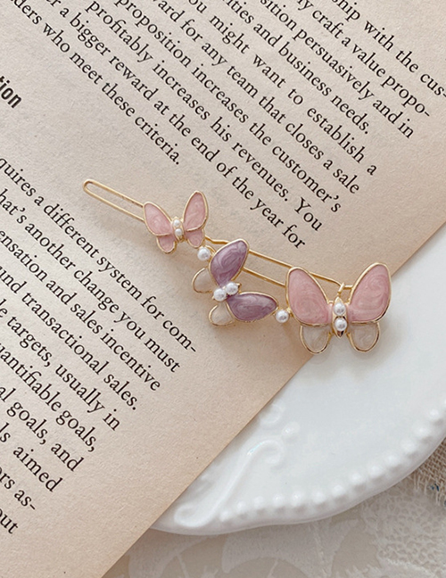 Fashion Pink Butterfly Oil Drop Hairpin