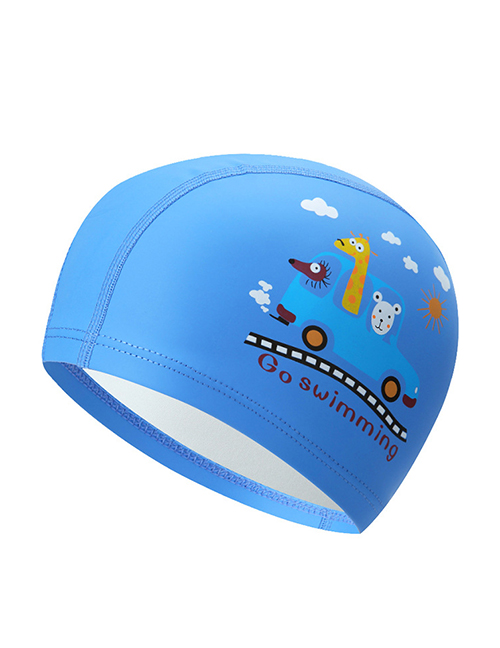 Fashion Blue Car Childrens Swimming Cap With Car Dolphin Animal Print