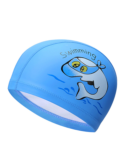 Fashion Blue Dolphin Childrens Swimming Cap With Car Dolphin Animal Print