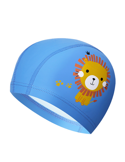 Fashion Blue Lion Childrens Swimming Cap With Car Dolphin Animal Print