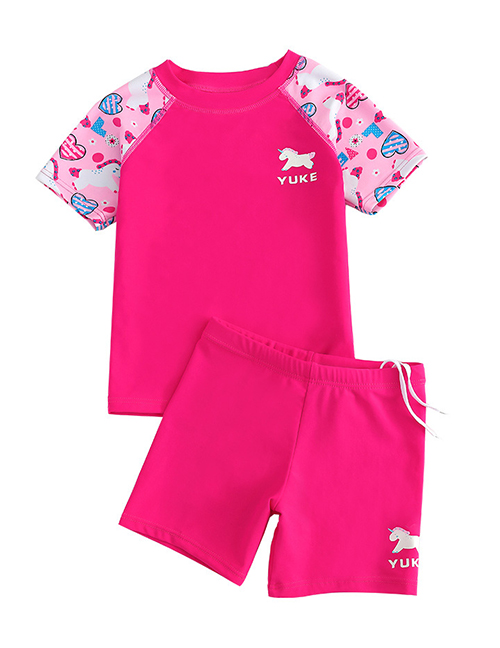 Fashion Pink Unicorn Unicorn Print Stitching Contrast Color Childrens Split Swimsuit