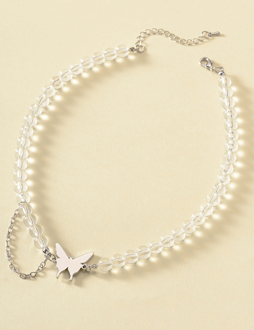 Fashion Silver Crystal Butterfly Combined With Gold Chain Necklace