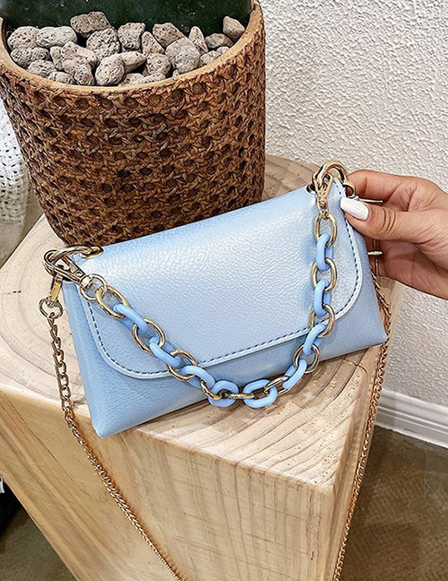Fashion Blue Shoulder Bag With Chain Flip