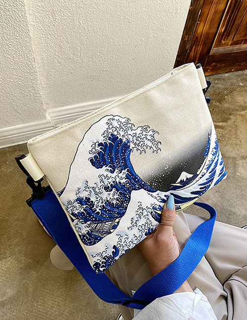 Fashion Blue Canvas Printed Graffiti Shoulder Bag