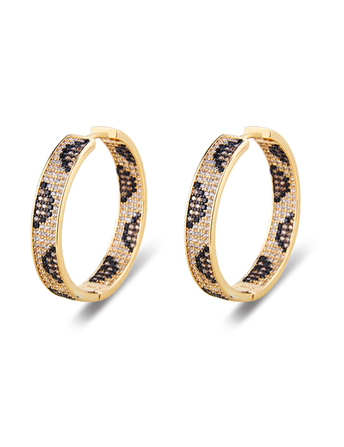 Fashion Leopard Print Four Rows Of Zircon Leopard Round Earrings