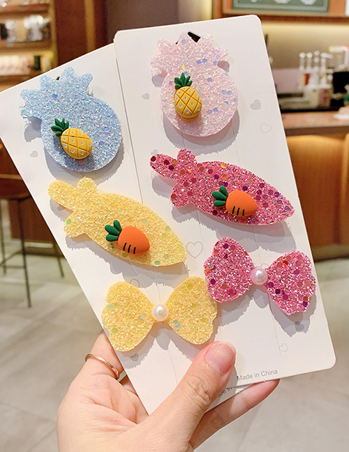 Fashion Sequined Pineapple [pack Of 6] Knitted Flower Fruit Animal Hit Color Bangs Velcro Suit