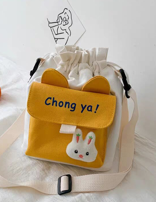Fashion Yellow Canvas Print Stitching Drawstring Shoulder Messenger Bag