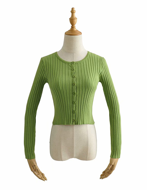 Fashion Green Wide Pit Knit Single-breasted T-shirt Top