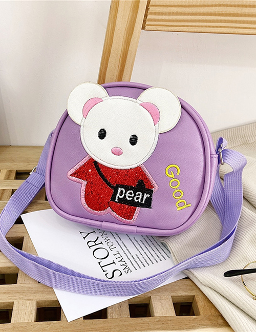 Fashion Purple Rat Rabbit And Mouse Print Kids Messenger Shoulder Bag