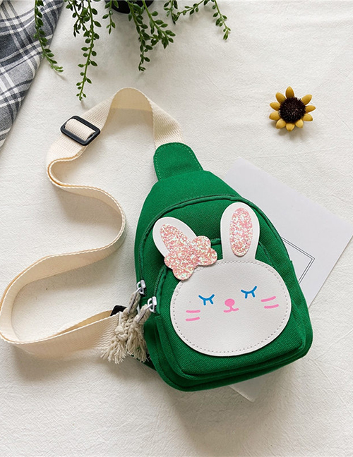 Fashion Green Bunny Print Canvas Childrens Diagonal Shoulder Bag