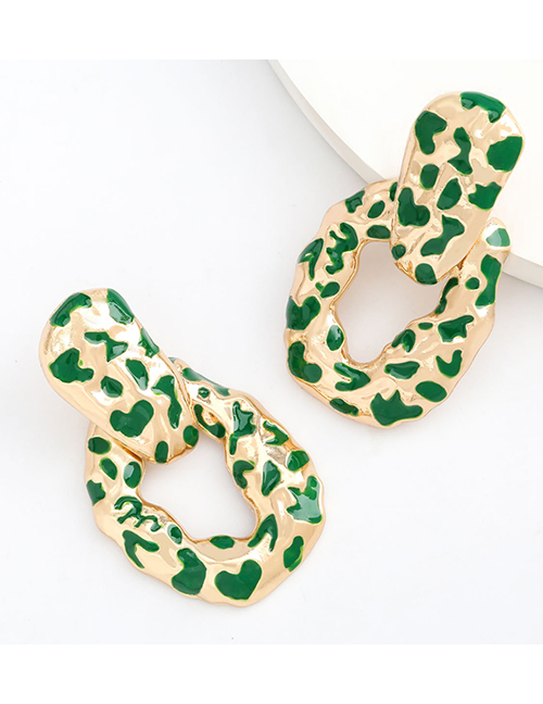 Fashion Green Alloy Oil Leopard Spot Earrings