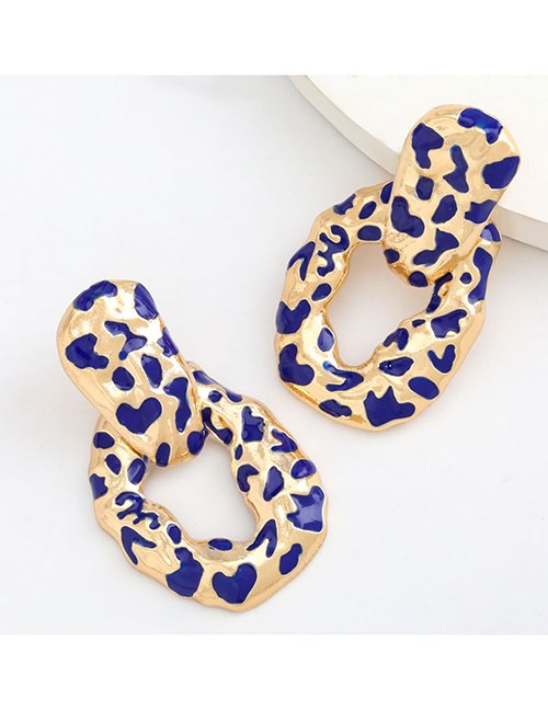 Fashion Blue Alloy Oil Leopard Spot Earrings