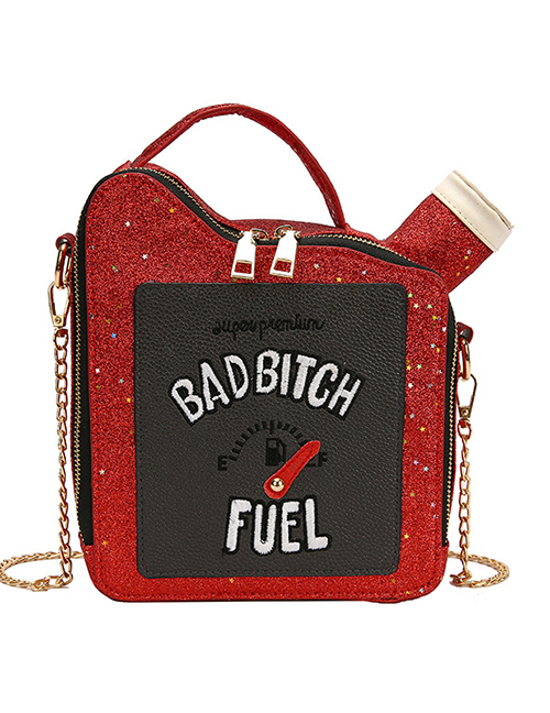 Fashion Red Laser Sequins Embroidered Letters Oil Can Chain One-shoulder Messenger Bag
