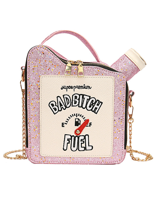 Fashion Pink Laser Sequins Embroidered Letters Oil Can Chain One-shoulder Messenger Bag