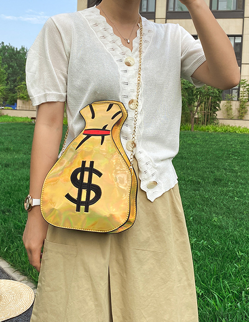 Fashion Large Golden Embroidered Dollar Purse Reflective Laser Chain Shoulder Messenger Bag