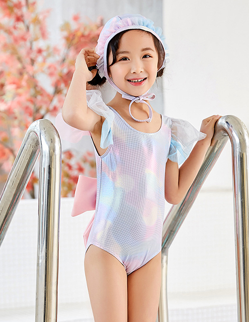 Fashion Bronzing Back Bow Shiny Mermaid Leaky Back Bowknot One-piece Swimsuit For Children