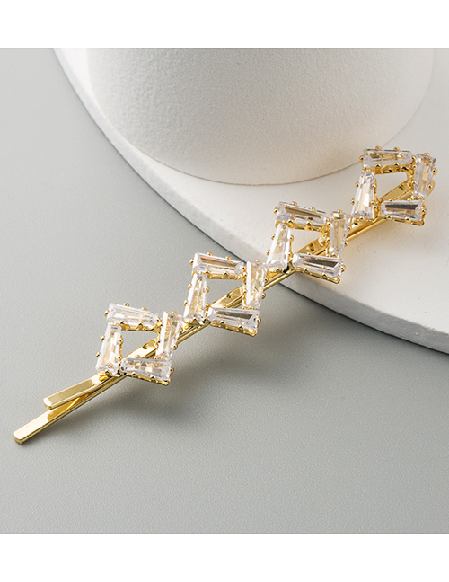 Fashion Golden Alloy Geometric Diamond Hollow Hairpin