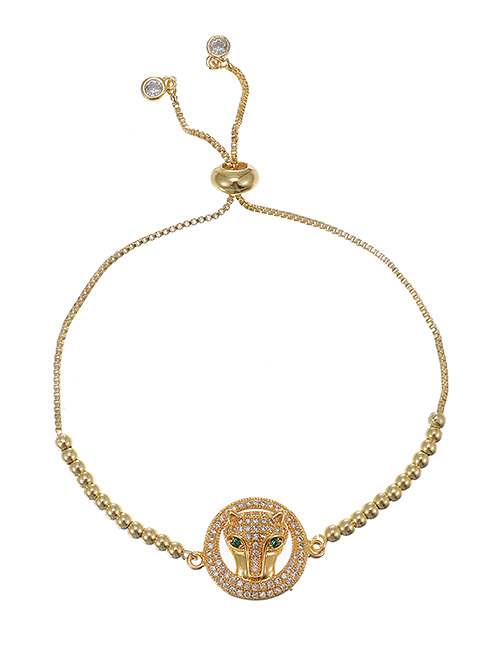 Fashion Golden Copper Inlaid Zircon Panther Head Bracelet