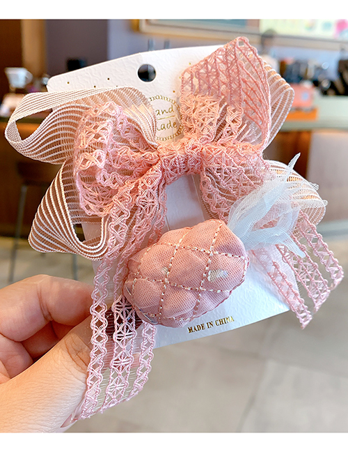 Fashion Pink Lace + Pineapple Bowknot Check Embroidery Flower Lace Hairpin Set For Children