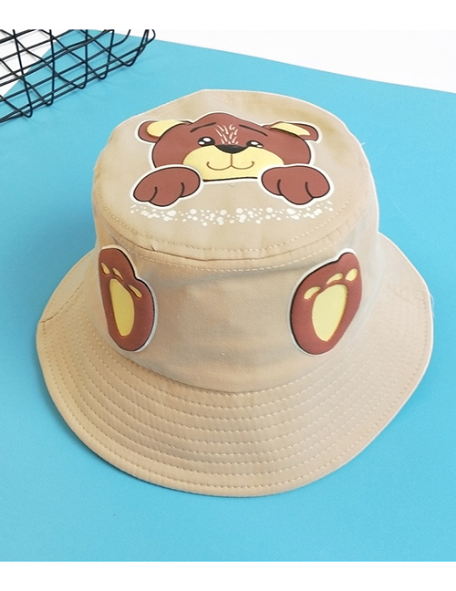 Fashion Beige Bear Print Kids Fisherman Hat